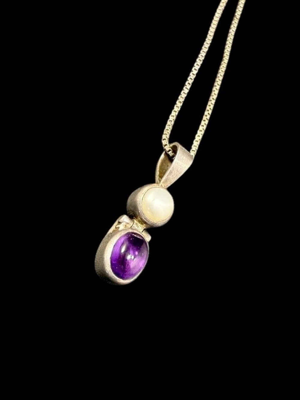 925 Cultured Pearl Amethyst Teardrop Pendant Sterling Silver Chain Necklace 15”